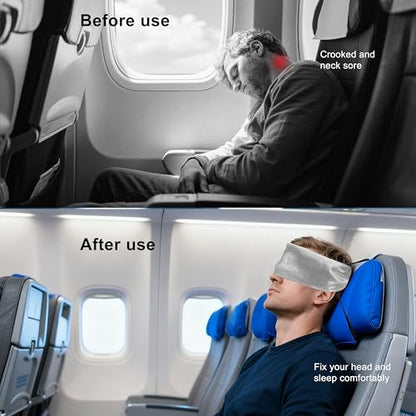 Travel Pillows for Airplanes, Airplane Head Strap with Silk Eye Mask for Sleeping, Long Flights & Car Road Trips 360°Headrest Neck Support, Stops Bobbing, Small & Compact (Gray) - color: Gray