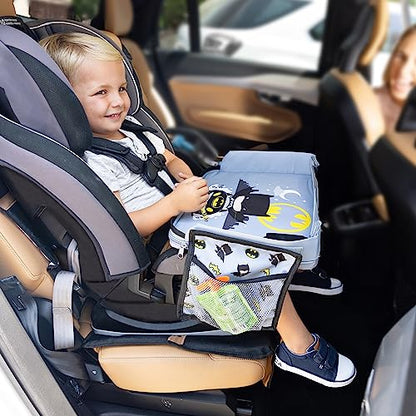 J.L. Childress Warner Bros. 3-IN-1 Kids Travel Tray & Tablet Holder - Car Seat Lap Tray Desk for Toddlers, Road Trip Essentials, Car Seat Activity Table, Travel Accessories - Batman - style: Batman