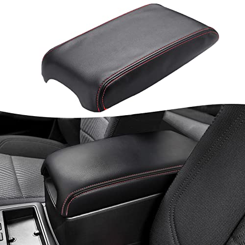 KBH Center Console Armrest Cover Replacement for Toyota Camry 2012 2013 2014 2015 2016 2017, Vinyl Leather Arm Rest Skin Upholstery, Black-Red Stitch (Leather Part Only) - color: Black-Red Stitch, size: Camry 2012-2017