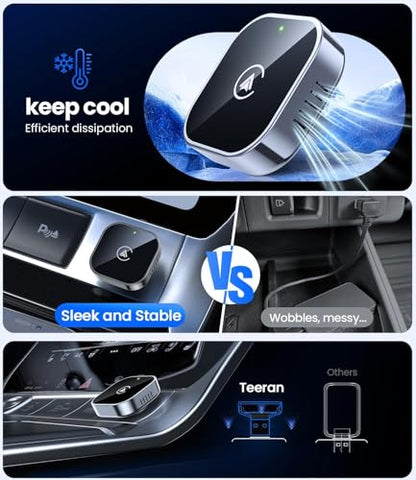 Teeran 2 in 1 Wireless CarPlay and Android Auto Adapter, Easy Setup Plug and Play, Fast Seamless Use Supports 1000+ Cars with Built-in Wired Car Play/Android Auto Compact Sleek Design Car Adapter