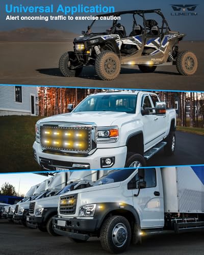 LUMENIX Grille Strobe Lights Kits for Trucks w/Controller, 8PCs High-Intensity LED Deck | Surface Mount Emergency Construction Vehicles Snowplow Towing Side Marker Flashing Warning Light- White Amber - color: White Amber