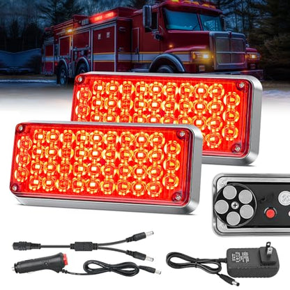 Nilight 2PCS 42LED Red Magnetic Strobe Lights Portable Warning Hazard Light Surface Mount Waterproof 5 Patterns for 12V 24V Cars Trucks Van Off Road Vehicles ATV - color: 42LED Red