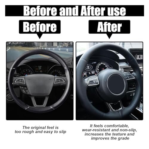 Car Genuine Leather Steering Wheel Cover, DIY Sewing with Needle and Thread, Breathable, and Anti-Slip, Universal 15 Inch Car Steering Wheel Stitching Wrap (Black, Glossy) - color: Black, size: Glossy
