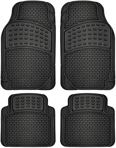 OxGord Set Eagle All-Weather Rubber Floor-Mats - Waterproof Protector for Spills, Dog, Pets, Car, SUV, Minivan, Truck - 4-Piece Set, Black - color: Set Eagle Black