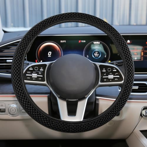Elastic Stretch Steering Wheel Cover, Anti-Slip 15 inch Microfiber Odorless Breathable Ice Silk Car Steering Wheel Protector, Easy Carry, Warm in Winter & Cool in Summer (Black) - color: Black