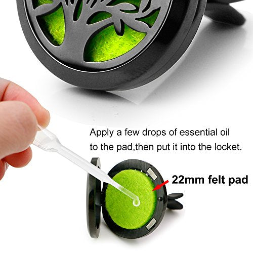 RoyAroma 2PCS Tree of Life Car Diffuser Aromatherapy Essential Oil Black Stainless Steel Locket with Vent Clip 12 Felt Pads - color: Black B