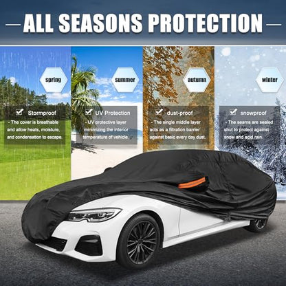 X AUTOHAUX Car Cover for BMW 3 Series 2013-2025 Aluminum Film Outdoor Waterproof Sun Rain Snow Hail Protection with Driver Door Zipper - size: for BMW 3 Series 2013-2024