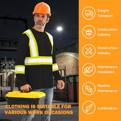 High Visibility Class 3 Shirts，Hi Vis Safety Long Sleeve Quick Dry Mesh Construction Work - color: Black, size: 5X-Large