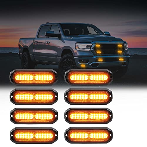 WINECO Amber led strobe lights for trucks 8pcs 12-LED Surface Mount Flashing Strobe Lights kit for Trucks Car Vehicles LED Mini Grille Grill Strobe Light Head Emergency Hazard Warning lights - color: Amber