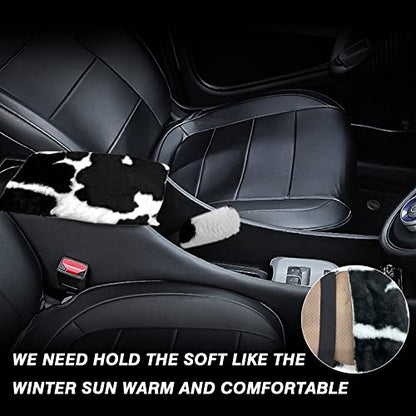 6PCS Set car Interior Aesthetic Accessories, Fluffy Cute Cows Steering Wheel Cover, armrest pad, seat Belt Cover,Gear Shift Cover, Fit Girly car - color: cows