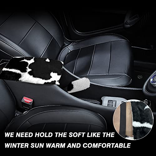 6PCS Set car Interior Aesthetic Accessories, Fluffy Cute Cows Steering Wheel Cover, armrest pad, seat Belt Cover,Gear Shift Cover, Fit Girly car - color: cows