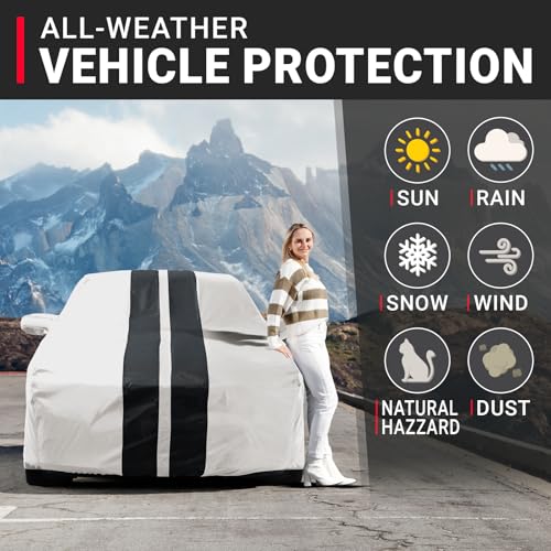 iCarCover Premium Plus Car Cover Waterproof All Weather Rain Snow UV Sun Protection, Mustang, Camaro, 4-Series, 4 Series, M4, Supra, Thunderbird, Size C10 (See Size Chart), Stripe - Light Gray/Black - color: Sedan & Coupe - Light Gray/Black, size: C10 for