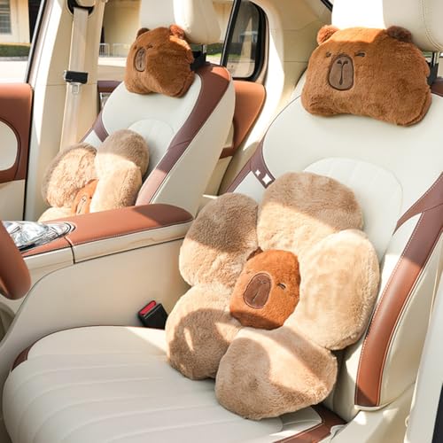 LYFJMUS 4 Pack Plush Capybara Car Headrest Pillow and Lumbar Support Pillow Kawaii Plushies Capybara Stuffed Headrest Cute Car Decor for Car Driving - style: Style A