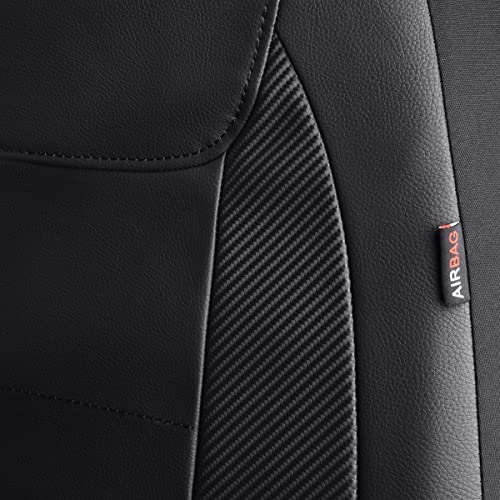 Flying Banner car seat Covers Protects Water Proof Faux Leather Carbon Fiber Front and Rear Bench (Black, Full Set - 8PCS) - color: Black, size: Full Set -- 8pcs