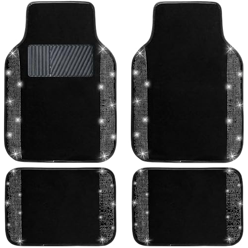 NBTEPEM Black Bling Car Floor Mats Full Set, Universal Fit Most Cars,SUV, Trucks, 4 pcs Sparkle Glitter Diamond Carpet for Women Girls with Anti-Slip Pad (Black Diamond) - color: Black Diamond, size: Car Floor Mats (4 Pieces)