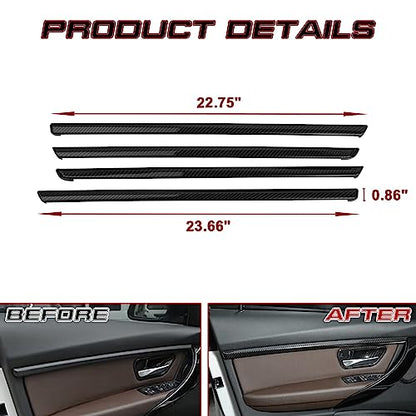 x xotic tech 4pcs Car Interior Door Molding Strip Trim Cover Compatible with BMW 3 Series F30 F31 2012 2013 2014 2015 2016 2017 2018 (Carbon Fiber Pattern) - color: Carbon Fiber Black