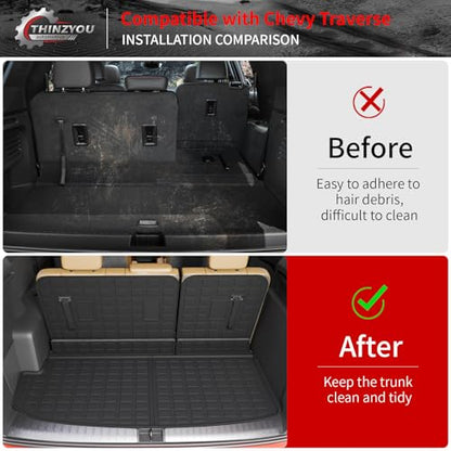 Cargo Mat Compatible with 2018-2023 (Fit 2024 Traverse Limited) Chevrolet Traverse Cargo Liner Trunk Liner Back Seat Cover Protector 2023 Chevy Traverse Accessories (Trunk Mat+Backrest Mats) - style: For Chevrolet Traverse | 2018-2023
