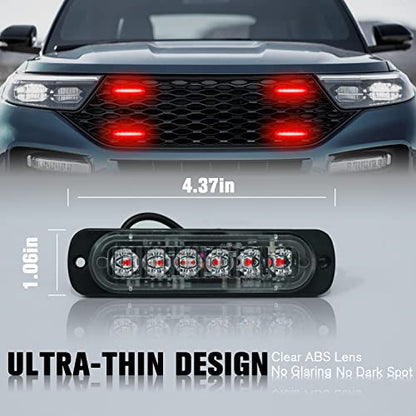 DIBMS LED Emergency Strobe Lights Bar 8x Red 6 LED Strobe Warning Emergency Flashing Light Caution Construction Hazard Light Bar For Car Truck Van Off Road Vehicle ATV SUV Surface Mount - color: Red