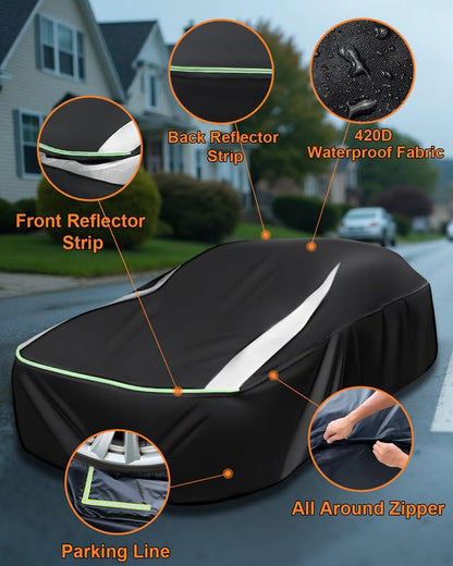 Full Enclosed SUV Car Cover Universal Fit Wrangler 4 Door/Grand Cherokee,Outback,BMW X5,Lexus RX350,Model y,Equinox,Edge,4Runner/Highlander,Pilot,Audi Q5,Infiniti QX50/55/70,Macan/Cayenne,MDX - size: 8.For SUV/Jeep Length 185-198 inches