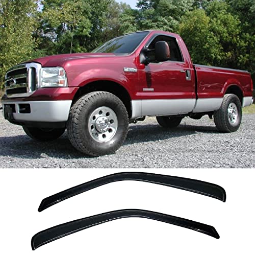 Side Window Visors Wind Deflector fit for 1999-2016 Ford F250/F350/F450/F550 Super Duty with Standard Cab,2pcs Dark Smoke Out-Channel Tape On Sun Rain Guards 92503 - size: 2pcs for F250/F350/F450