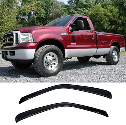 Side Window Visors Wind Deflector fit for 1999-2016 Ford F250/F350/F450/F550 Super Duty with Standard Cab,2pcs Dark Smoke Out-Channel Tape On Sun Rain Guards 92503 - size: 2pcs for F250/F350/F450