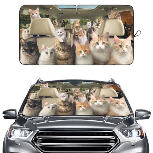 GENANY Cute Cat Group Funny Windshield Sun Shade for Car SUV Truck (59x29 Inches), Sunshade for Car Windshield, Protector Blocks UV, Spring Auto Decor - color: Cute Cat Group Funny, size: Size S