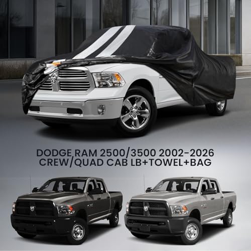Ram 1500 Truck Cover Custom Fit 2009-2026 Quad Cab Short Bed(6.1') with Door Zipper, 10 Layers Outdoor Heavy Pickup Truck Cover Waterproof All Weather, Wind Dust Sun Protector. - size: Ram 1500 2009-2026 Quad Cab+Towel+Bag