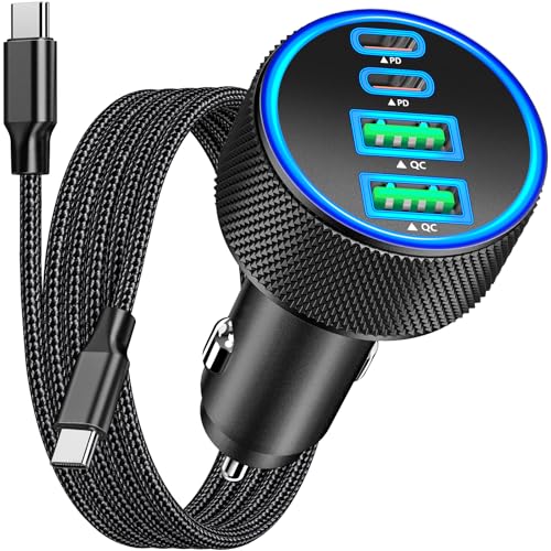 [Apple MFi Certified] iPhone 17 Car Charger, Rombica 4-Port 90W USB-C&USB-A Car Power Cigarette Lighter PD/QC Fast Car Charger + Type-C Braided Cord for iPhone 17/17 Pro/16 Pro/15/Galaxy S26/S25/Pixel - color: Charcoal Black