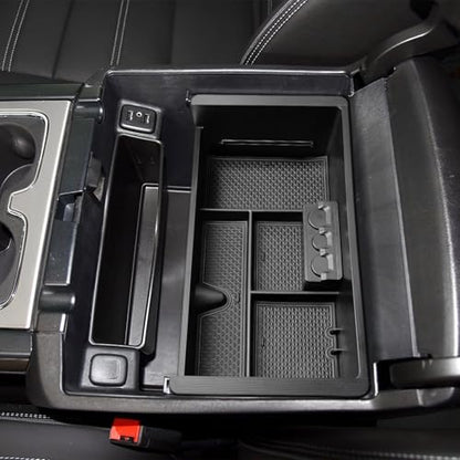 EDBETOS Center Console Organizer Tray Compatible with GMC Sierra 1500 Accessories/Silverado 1500 2014-2018 / Silverado 2500/3500 HD 15-19 /Suburban/Tahoe/Yukon 15-20 Armrest Storage Box (Black Trim) - color: Black