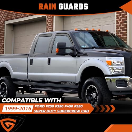 Rain Guards Fit for 1999-2016 Ford F250 F350 F450 F550 Super Duty SuperCrew Cab, Tape-On Side Window Deflector Durable Sun Rain Guard Black 4 PCS - size: Fit for Ford F250 F350 1999-2016
