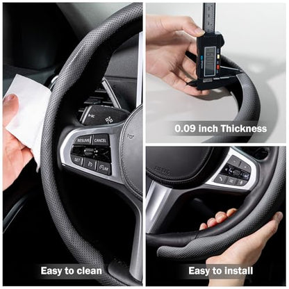 Steering Wheel Cover Thin Car Steering Wheel Accessories Universal Snap On Protector, Black - color: Black Perforated