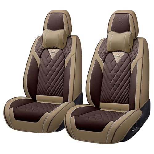 Front Seat Covers for Chrysler Voyager 2000-2025, Premium Car Seat Cushion,Waterproof Seat Protectors, Luxury Automotive Interior Accessories (2-Seat Set with Pillow, Beige&Coffee) - color: Beige&Coffee, size: 2-Seats Set with Pillows