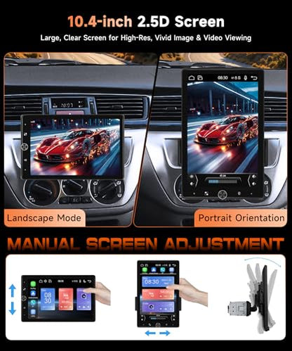 MAHVEC 10.4'' Single Din Car Stereo with Wireless CarPlay Android Auto, HD Rotation Touchscreen Radio with Bluetooth, USB, Mirror Link, SWC, Car Play, FM/RDS Radio, Backup Camera