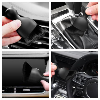 Car Interior Cleaning Brush Car Duster Interior with Ultra Soft Bristles Auto Detailing Brushes Dusting Car Accessories for Dashboard, AC Vents, Leather, Scratch-Free (2Pack_Black) - size: 2Pack_Black