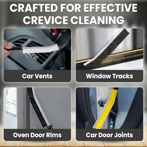 Crevice Cleaning Brush Set – 6Pcs Hard Bristle Cleaning Tools for Grout, Tile Floors, Gaps & Narrow Spaces – Small Grout Scrub Brush for Cleaning Bathroom, Shower, Window Tracks, Kitchen - size: Pack of 6 - Black, White & Yellow