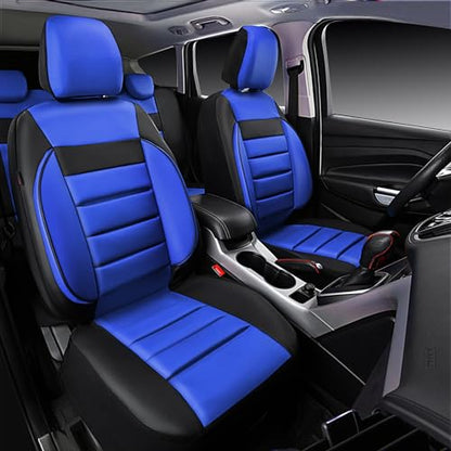 CAR PASS Leather Seat Covers Full Set Universal Water Resistant 3D Foam Back Support, Luxury Comfort Automotive 5 Seat Covers All Season Fit for SUV,Sedan,Van, Airbag Compatible Elegance(Blue Black) - color: Black and Blue