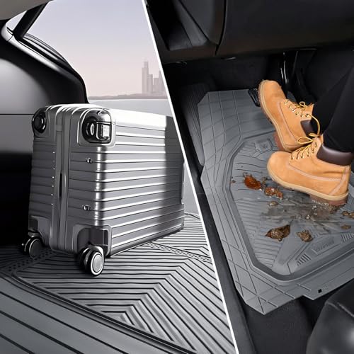 CAR PASS Heavy Duty Rubber Car Mats with Cargo Liner, Deep-Dish Car Floor Mats and Trunk Mat All Weather, Universal Trim-to-Fit for SUVs Trucks Sedans, Waterproof Anti-Slip, Trimmable V12 Gray - color: Gray Full Set