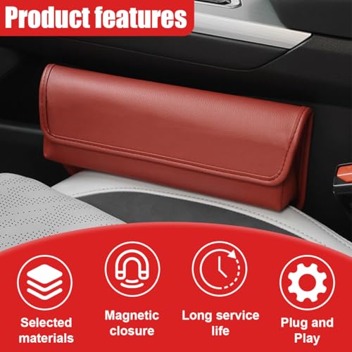 Car Seat Gap Filler Organizer with Lid, Universal Leather Auto Front Seat Storage Box, Adjustable Car Center Console Side Pocket for Phones, Keys, Glasses, Cards, No Seat Belt Block(Burgundy) - color: Burgundy