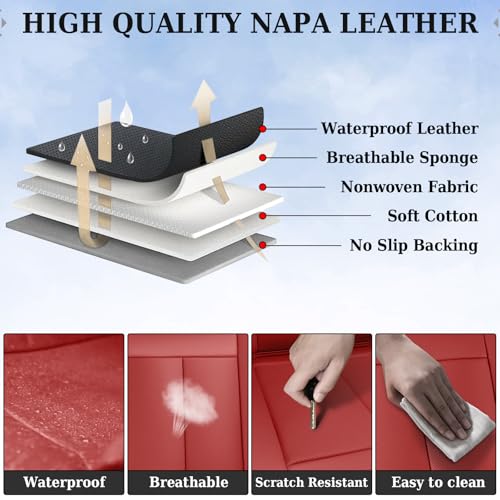 Coverado Rear Seat Covers, Faux Leather Car Seat Cover Back Seat, Dog Back Seat Cover, Red Backseat Car Covers, 3-Pieces Waterproof Seat Covers, Universal Car Seat Protector Fit Most Cars - color: Red