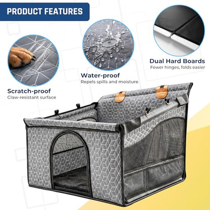 Dog Car Seat for Large Medium Dogs | Waterproof Dog Seat Cover for Back Seat with Hard Bottom | Alloy Twist-Lock Rods | 3 Mesh Windows | Removable Fleece Mat | Cars, SUVs, Trucks (Grey) - color: Grey