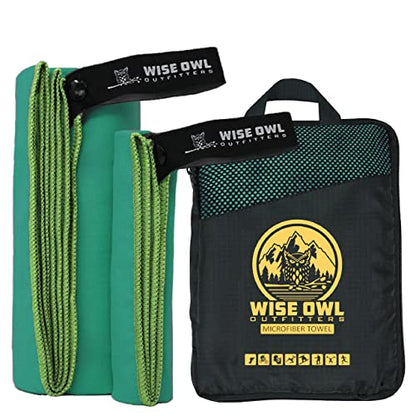 Wise Owl Outfitters Microfiber Camping Towel - Quick Dry Towel for Travel, Backpacking, Hiking, Beach, Gym & Yoga - Compact, Fast Drying & Lightweight - color: Dark Green, size: X-Large (30x60) + Washcloth (12x24)