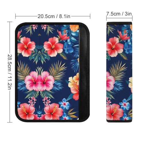 Fashion Car Seat Belt Covers Soft Cushion Pad Car Shoulder Strap Harness Pad Tropical Hawaiian Colorful Hibiscus Flowers - color: Color853
