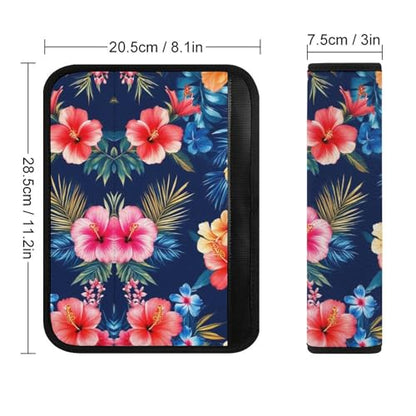 Fashion Car Seat Belt Covers Soft Cushion Pad Car Shoulder Strap Harness Pad Tropical Hawaiian Colorful Hibiscus Flowers - color: Color853