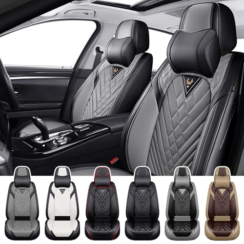 Car Seat Covers for Kia Sportage 2002-2026, Waterproof Nappa Leather Front Seat Cover with Headrests, Anti-Slip and Comfortable Automotive Seat Protector&Accessories(Black Gray) - color: Black Gray, size: Front Set with Headrests