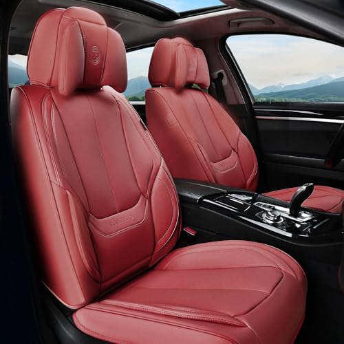 Coverado Universal Seat Covers Full Set, 5 Seats Universal Seat Covers for Cars, Waterproof Faux Leather Car Seat Covers with Head Pillow, Auto Protectors Fit for Most Sedans SUV Pick-up Truck-Red - color: Red(Pillow), size: FullSet