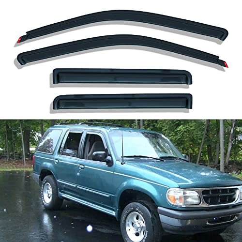 Pack of 4 in Channel Front+Rear Smoke Sun/Rain Guard Mount Tape-On Acrylic Window Visors Compatible with 91-01 Explorer 4-Door 01-05 Sport Trac 97-01 Mercury Mountaineer - size: Compatible with 1991-2001 Ford Explorer
