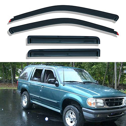 Pack of 4 in Channel Front+Rear Smoke Sun/Rain Guard Mount Tape-On Acrylic Window Visors Compatible with 91-01 Explorer 4-Door 01-05 Sport Trac 97-01 Mercury Mountaineer - size: Compatible with 1991-2001 Ford Explorer