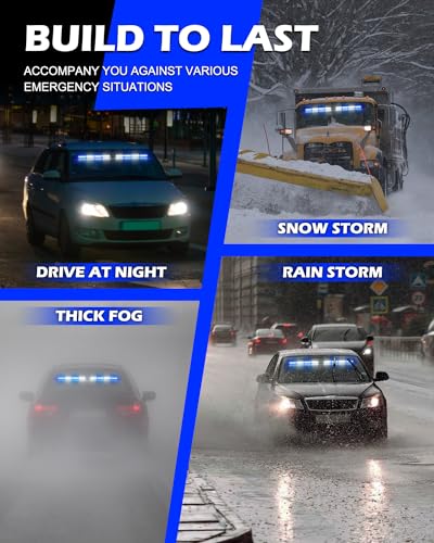 HLauto 604N Emergency Dash Strobe Lights: 2x16.8 inch Blue White Security Light w/Take Down, 48 LED Safety Flashing Warning Hazard Interior Windshield Light Bar for Trucks Vehicles - color: #07 Blue / White
