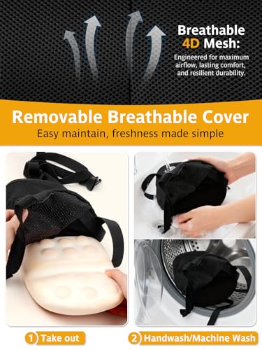 Adjustable Car Seat Lumbar Support Pillow Dual Straps Memory Foam Lower Back Waist Support Cushion with Convex Point Design Removable Cover for Vehicle SUVs Driving Travel Accessories Office Chair