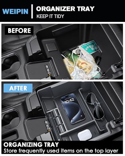 Silverado Sierra Center Console Organizer - Refreshed Models 2022-2026 Chevy Silverado/GMC Sierra 1500-2024-2026 Silverado/Sierra 2500HD 3500HD - (Full Console w/Bucket Seats ONLY) - Black - color: (22-26)Full Console w/Bucket Seats-Black